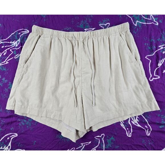 Abercrombie & Fitch Womens Linen Blend Shorts Off White Pull On High Rise L - Picture 1 of 8